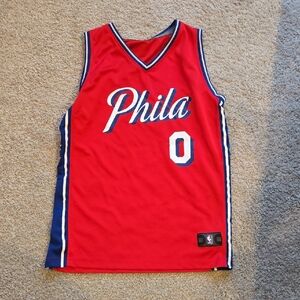 Fanatics Red Basketball Jersey with Blue and White Trim Maxey Sixers Phila